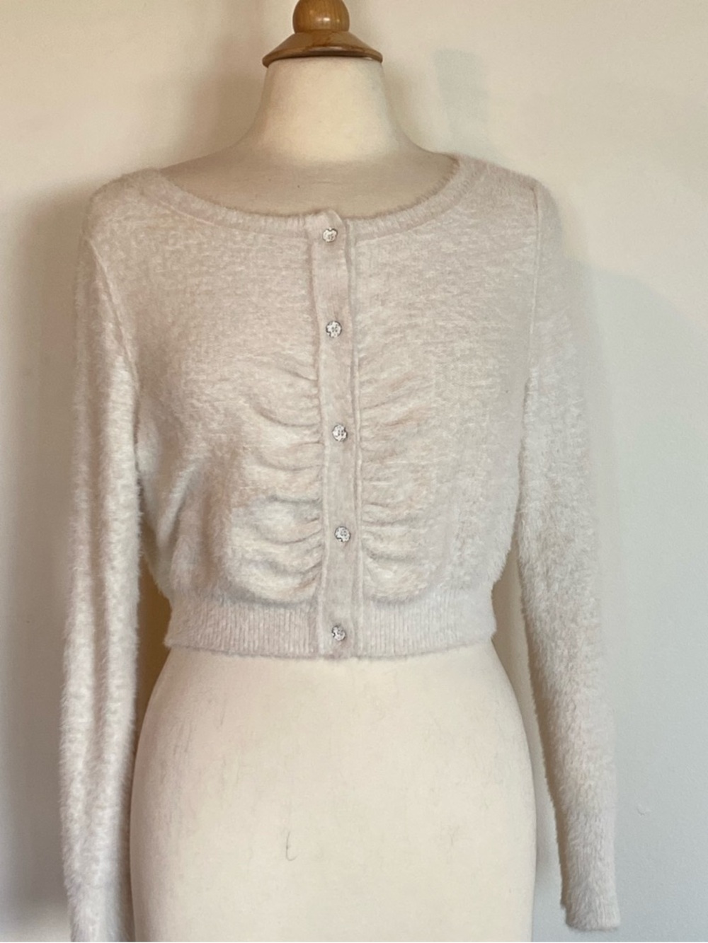 Daily Practice / Anthropologie Cream Button-Front Cropped Sweater Cardigan Large